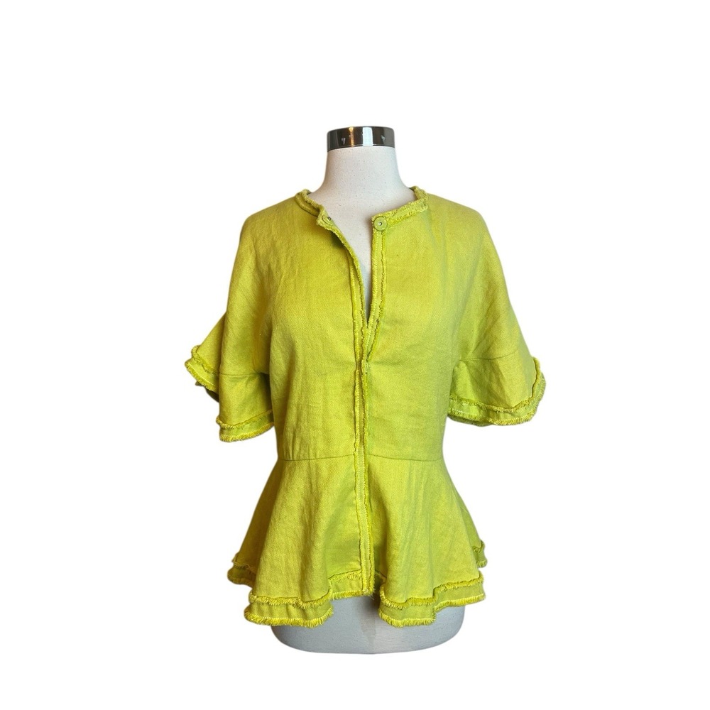 Alexis Joni Top Size Medium Chartreuse Linen Short Flutter Sleeve
